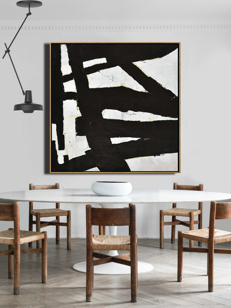Oversized Canvas Art On Canvas,Handmade Minimal Art Palette Knife Canvas Painting, Black White Beige - Original Abstract Painting Canvas Art